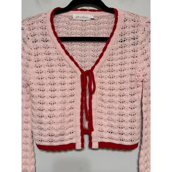 Coquette Balletcore Crochet Cropped Cardigan Women Sz XS Cottagecore Twee Girly - Picture 4 of 7